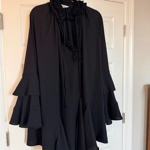 Women's Black Long Sleeve Ruffle Trim Dress